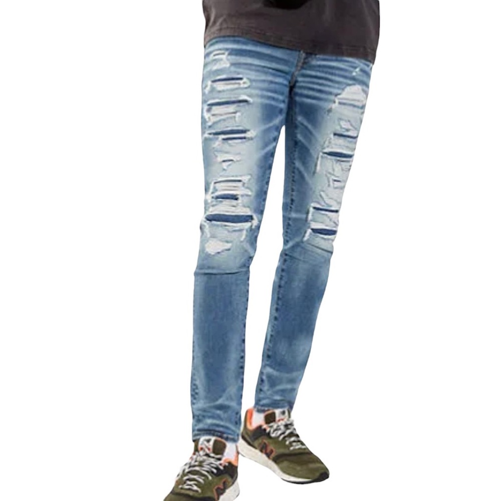 American Eagle Next Level AirFlex 360 patched distressed skinny jeans